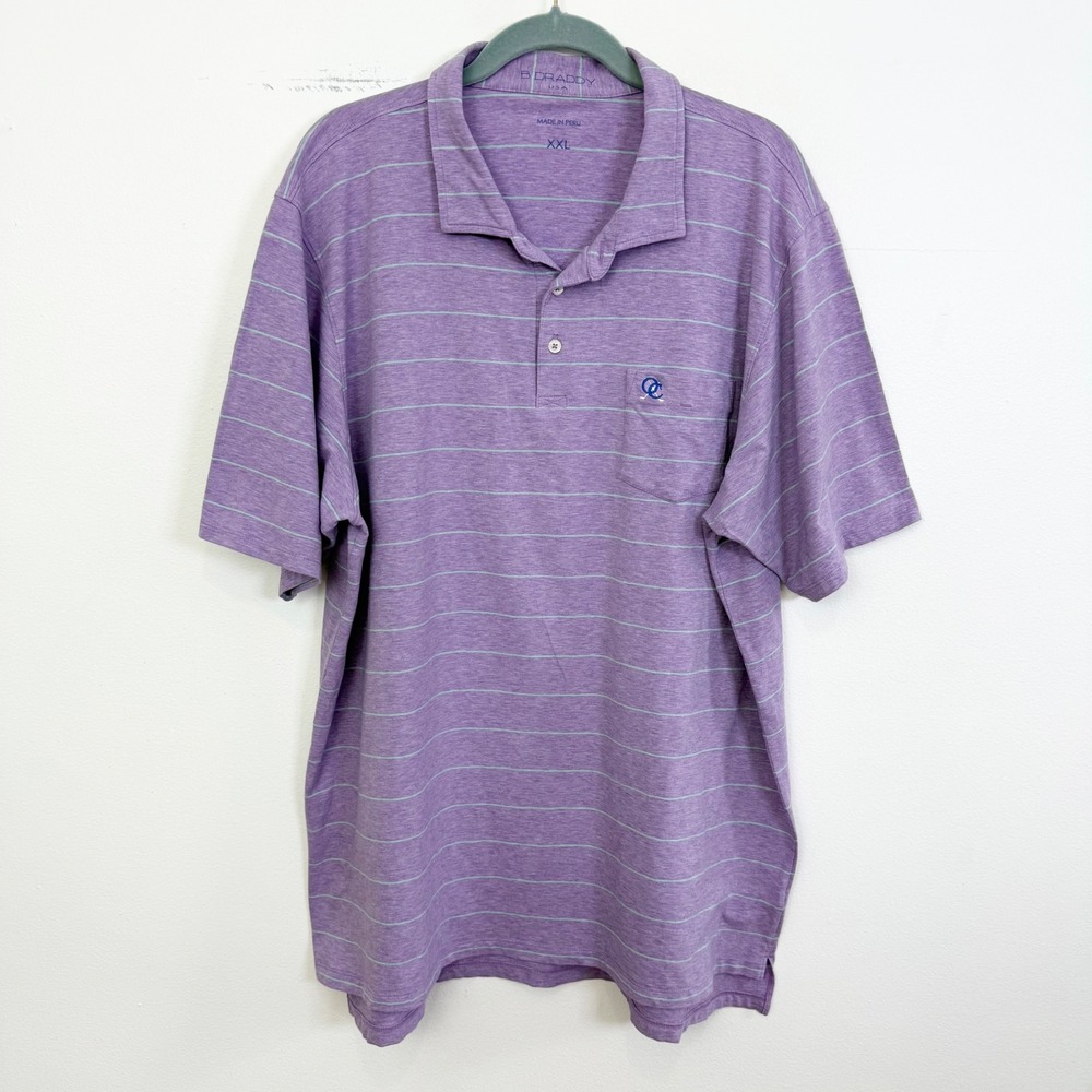 B. Draddy Striped Pima Cotton Golf Polo Purple Green Men's XXL